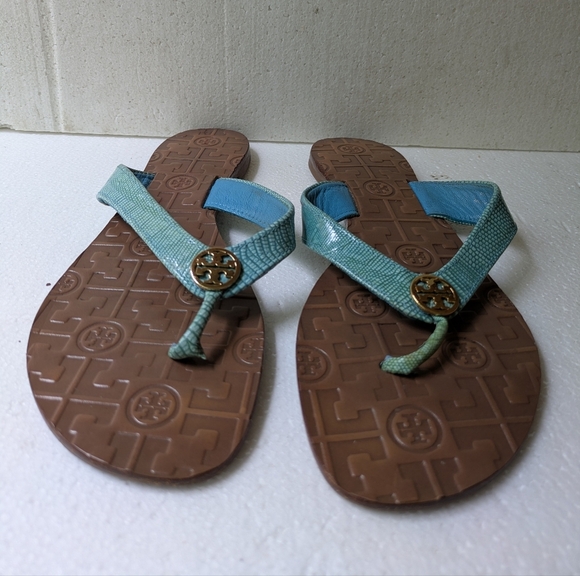 Tory Burch Blue and Brown Sandals with Medallion Embellishment - Picture 2 of 7